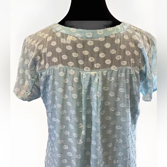 Soft Surroundings Top Blue Silk S Swiss Dot Pearl Buttons Dainty Feminine Shirt - Picture 8 of 10
